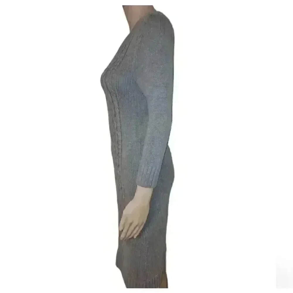 Banana Republic Women's Gray Cotton/Rayon/Nylon Cable Knit Scoop Neck 3/4 Sleeve - Picture 2 of 14